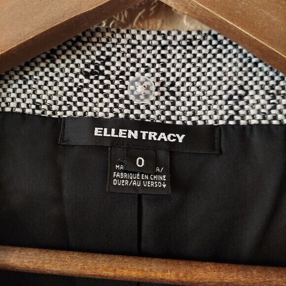 Ellen Tracy Blazer Jacket Grey Tweed 3/4 Sleeve Academia Sz 0 - Picture 10 of 10